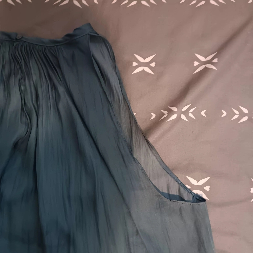 Prologue Silk Slate Blue Pleated High-Low Chiffon - Picture 4 of 9
